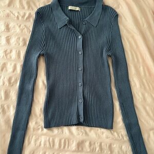 Active USA Blue Ribbed Cardigan